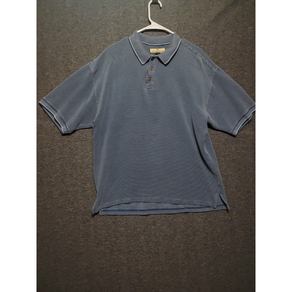 Tommy Bahama XL blue polo shirt silk striped texture short sleeve